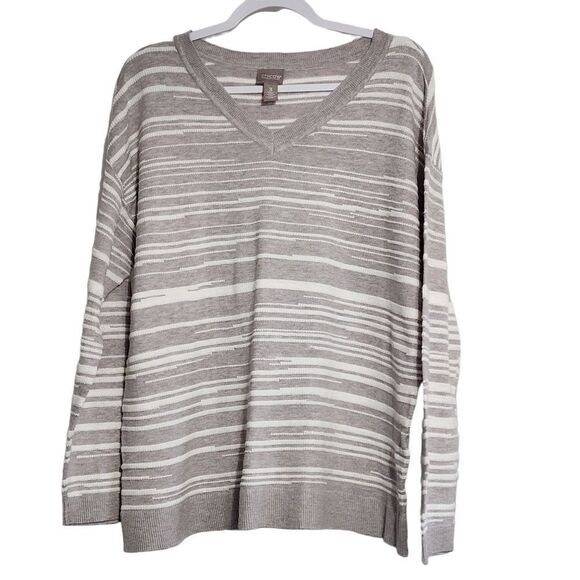 Chico's gray and white striped lightweight sweater sz 16 - Picture 1 of 4